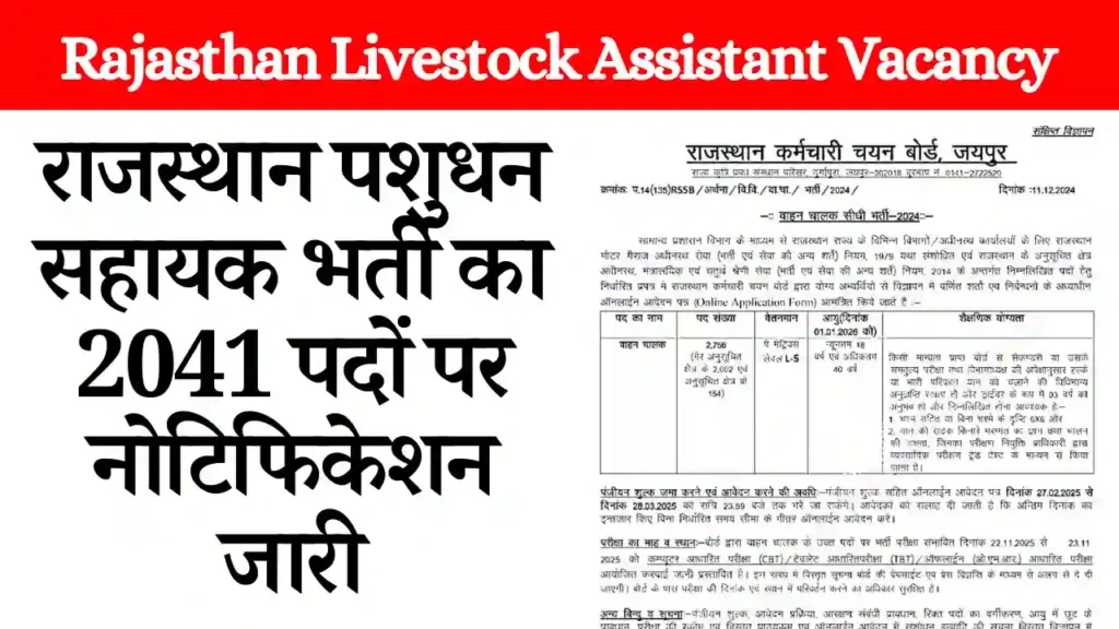 Rajasthan Livestock Assistant Vacancy