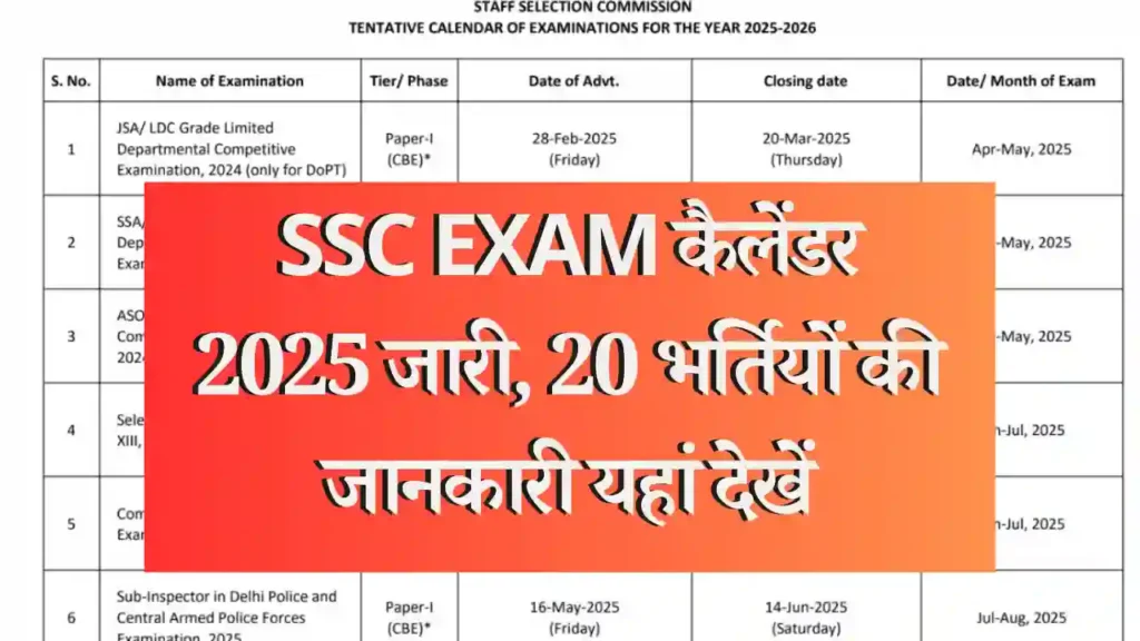 SSC Exam Calendar